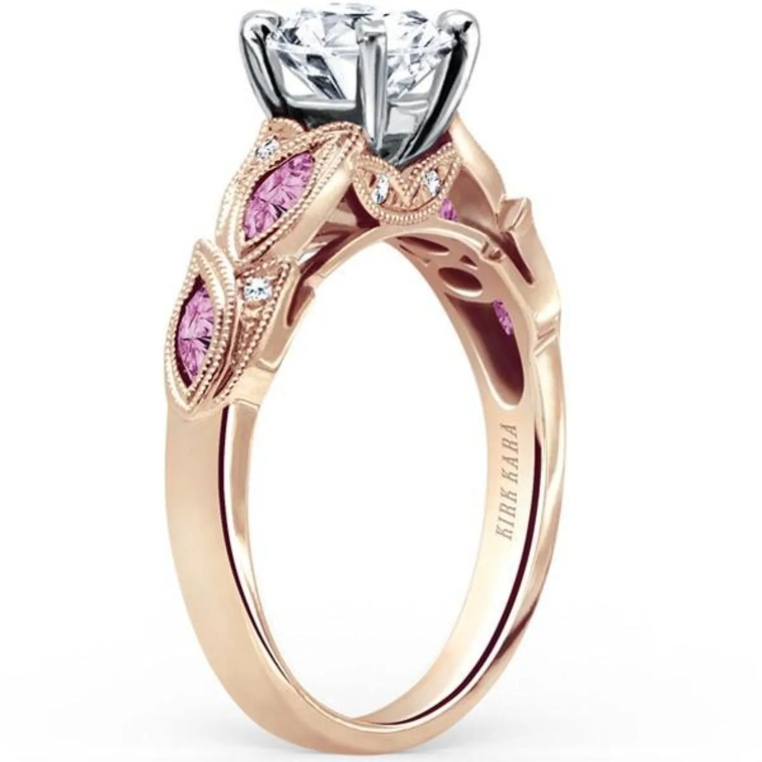 Kirk Kara "Dahlia" Marquise Cut Pink Sapphire Diamond Engagement Ring