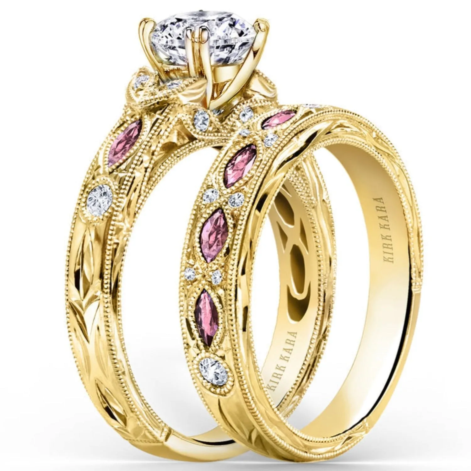 Kirk Kara "Dahlia" Pink Sapphire Marquise Cut Diamond Engagement Ring