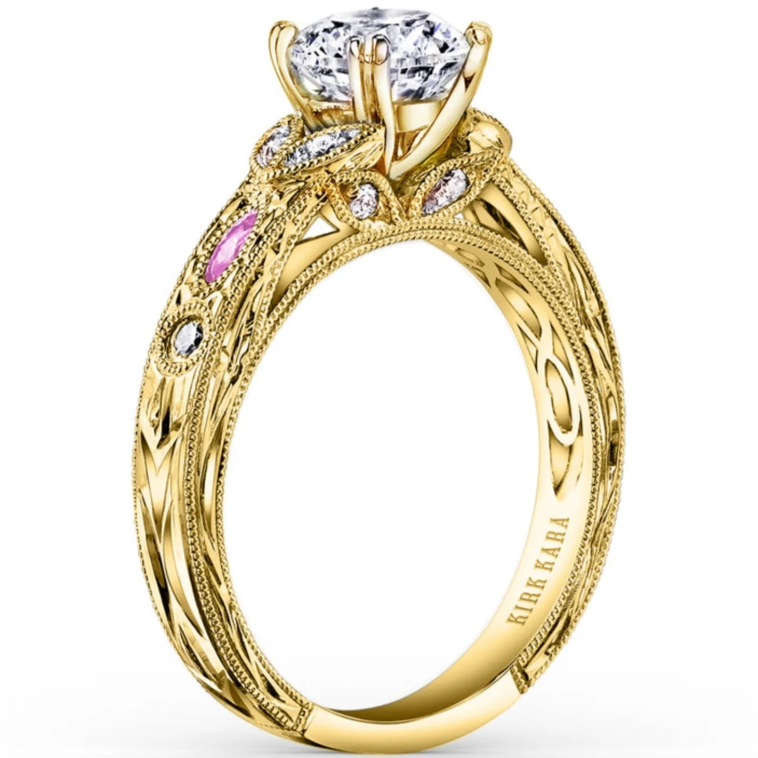 Kirk Kara "Dahlia" Pink Sapphire Marquise Cut Diamond Engagement Ring