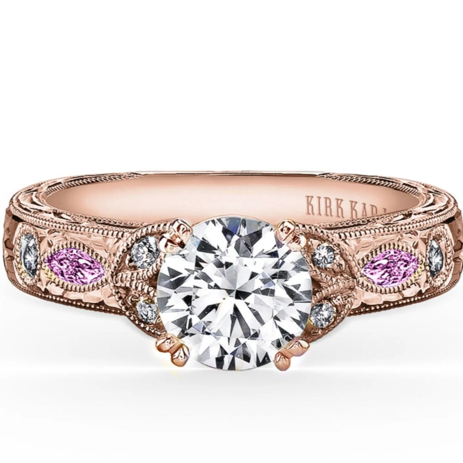 Kirk Kara "Dahlia" Pink Sapphire Marquise Cut Diamond Engagement Ring