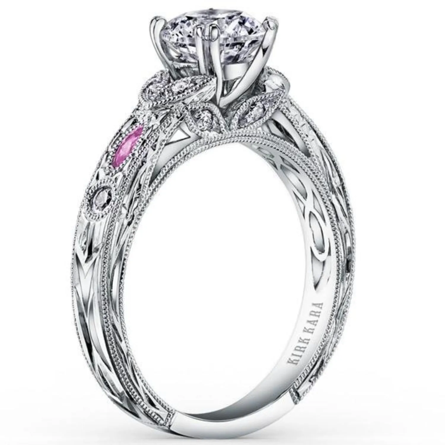 Kirk Kara "Dahlia" Pink Sapphire Marquise Cut Diamond Engagement Ring