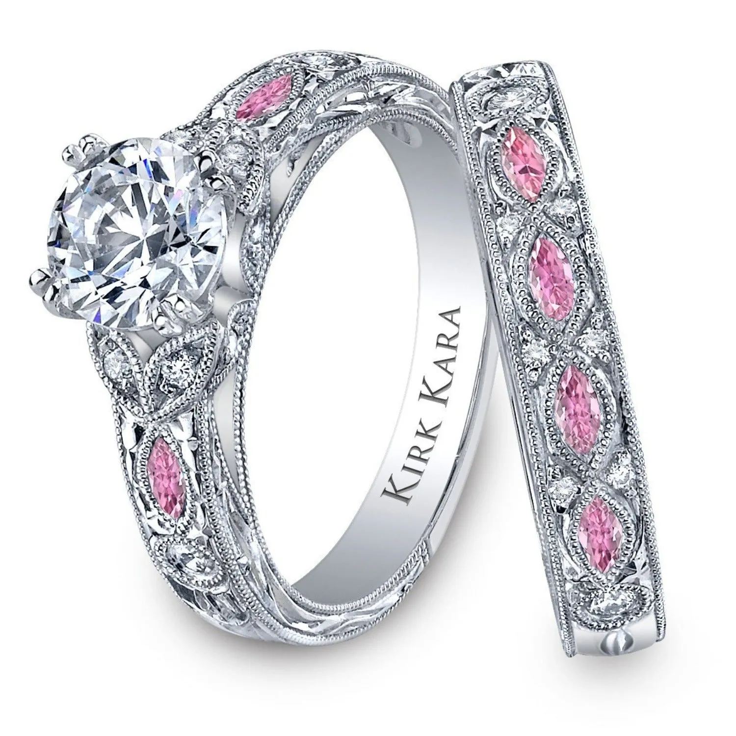 Kirk Kara "Dahlia" Pink Sapphire Marquise Cut Diamond Engagement Ring