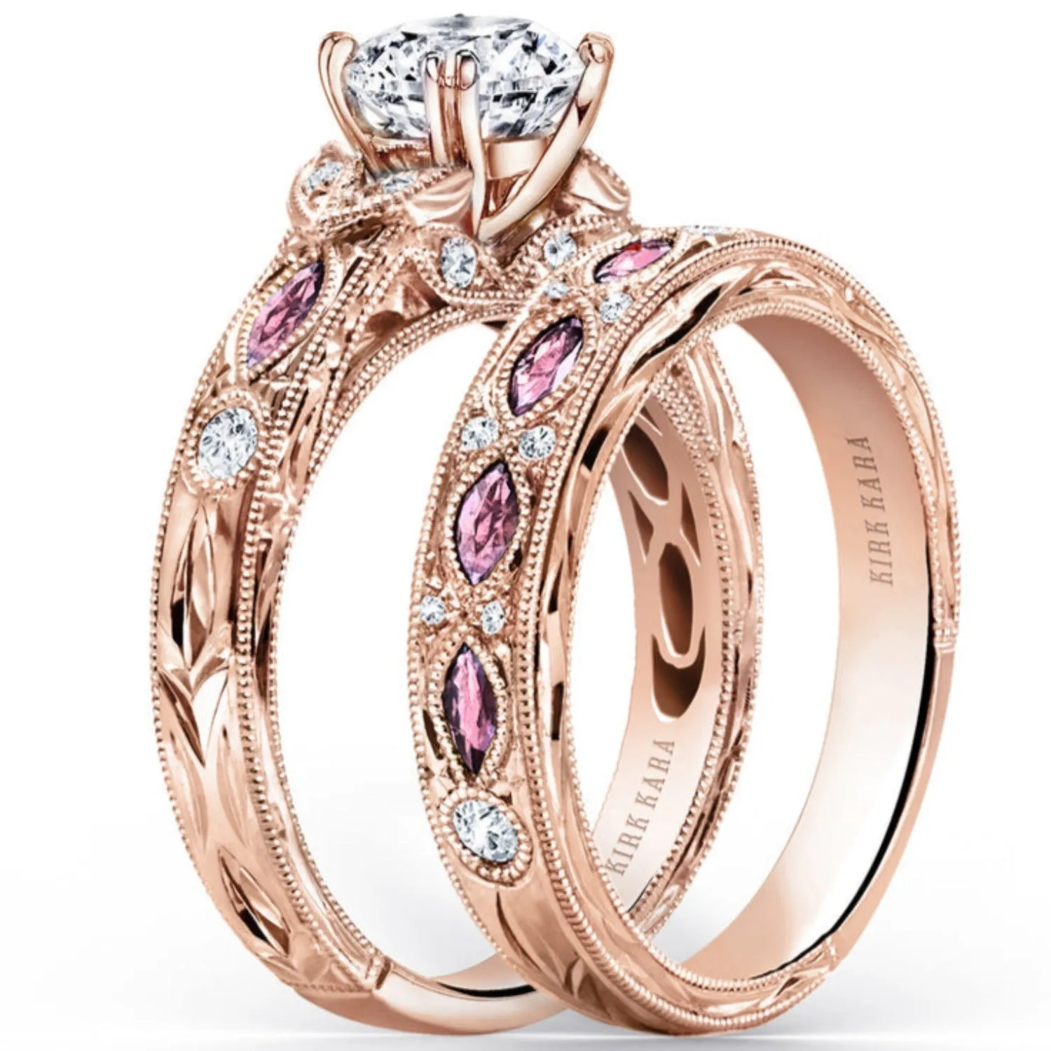 Kirk Kara "Dahlia" Pink Sapphire Marquise Cut Diamond Engagement Ring
