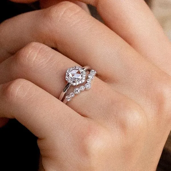 Kirk Kara "Dahlia" Rose Cut Soft Petal Halo Diamond Engagement Ring