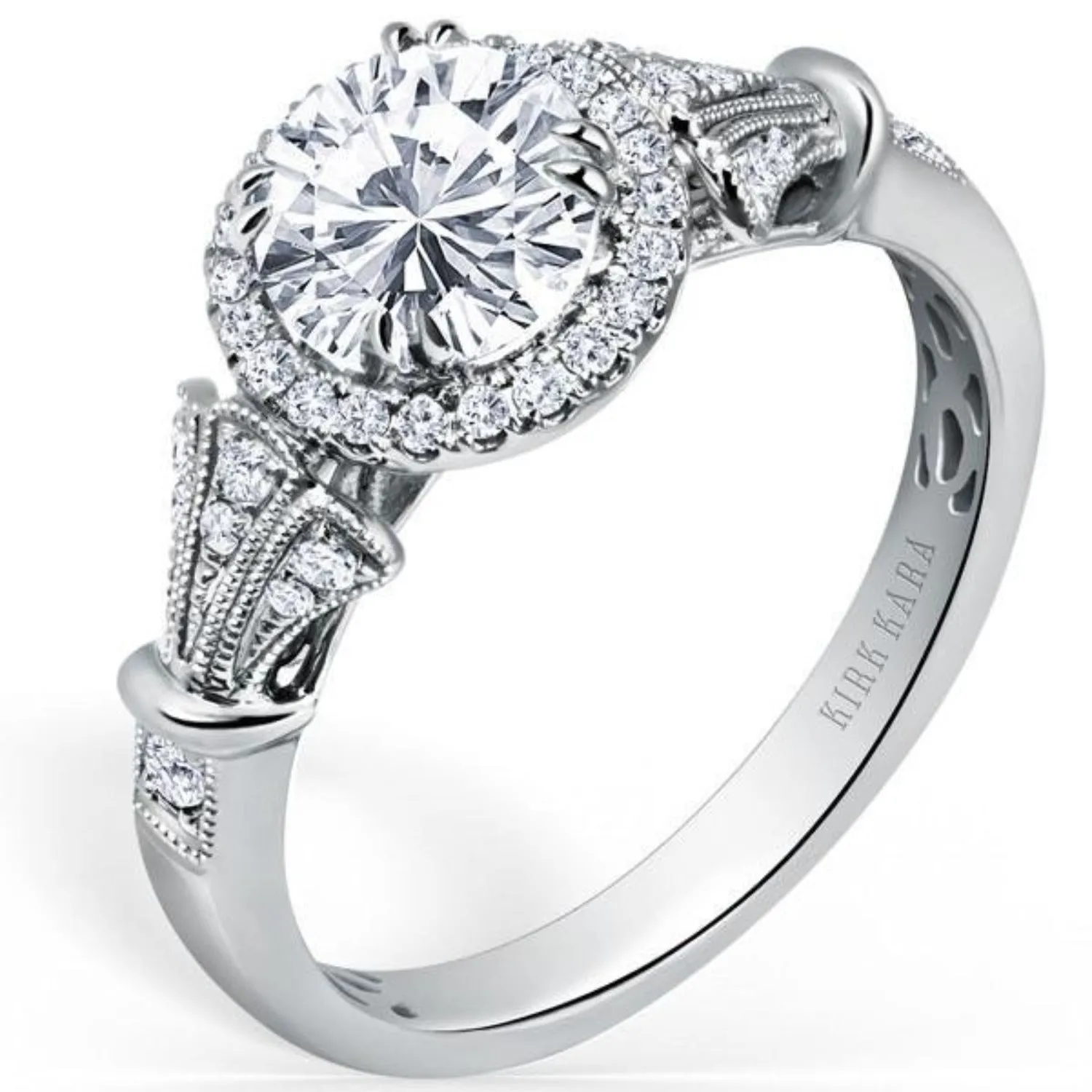 Kirk Kara "Lori" Round Cut Diamond Halo Engagement Ring
