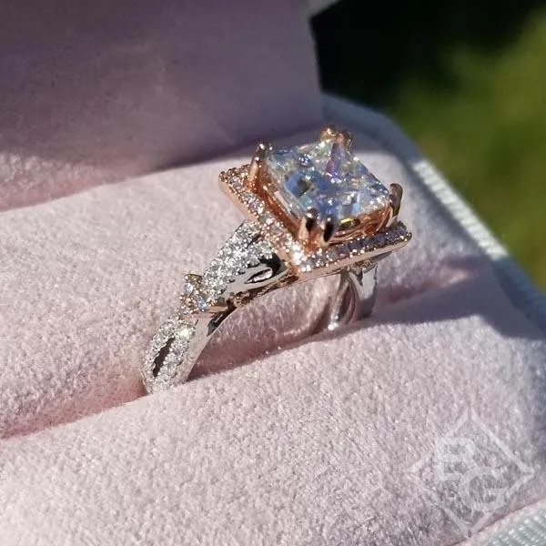 Kirk Kara "Pirouetta" Princess Cut Two-Tone Halo Diamond Engagement Ring