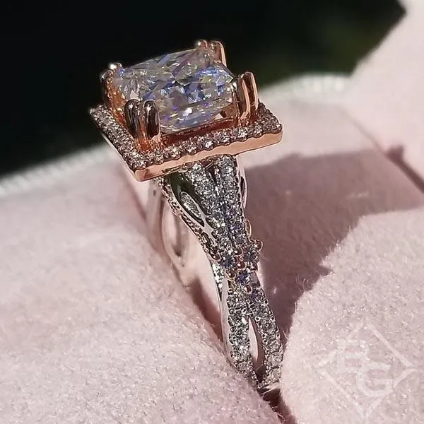 Kirk Kara "Pirouetta" Princess Cut Two-Tone Halo Diamond Engagement Ring