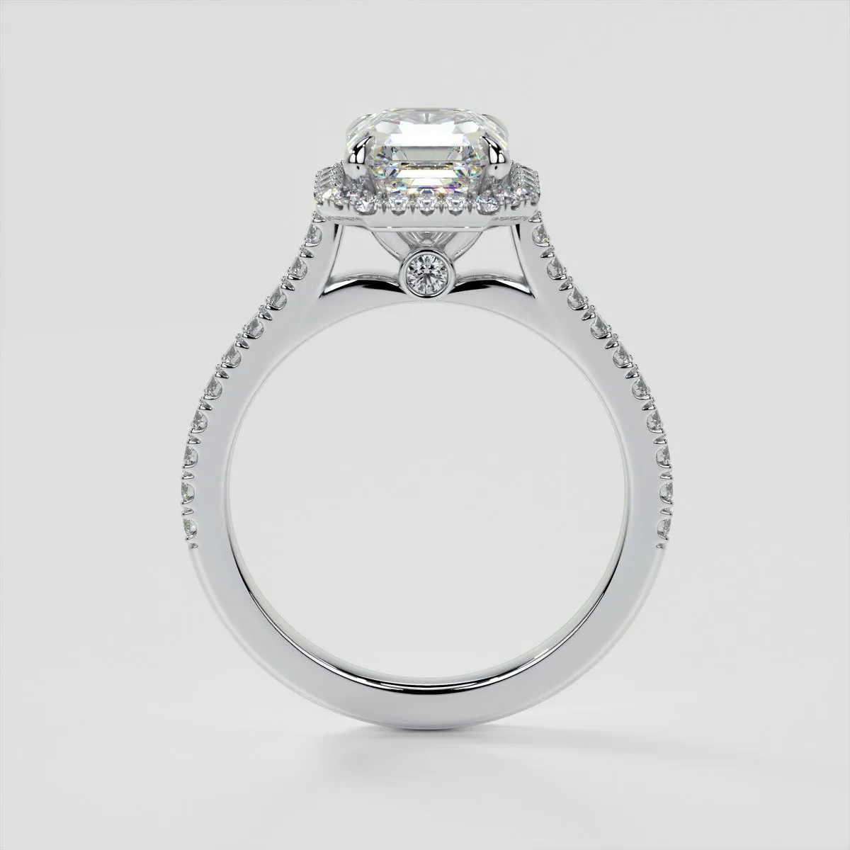 Lab Grown Diamond Asscher Cut Halo Engagement Ring With Accents