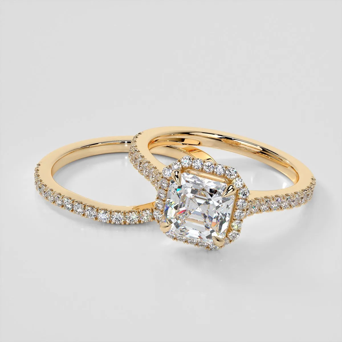 Lab Grown Diamond Asscher Cut Halo Engagement Ring With Accents