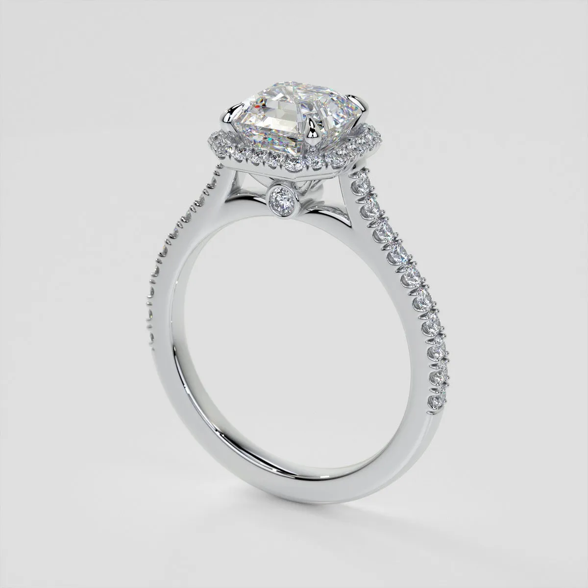 Lab Grown Diamond Asscher Cut Halo Engagement Ring With Accents