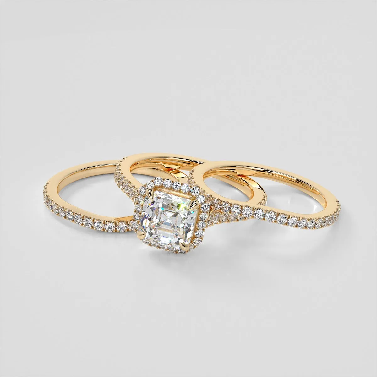 Lab Grown Diamond Asscher Cut Halo Engagement Ring With Accents