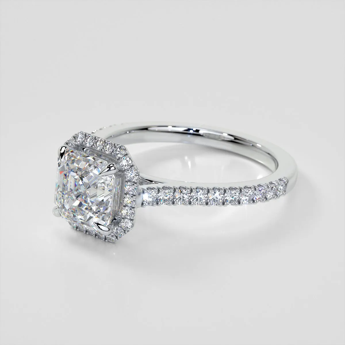 Lab Grown Diamond Asscher Cut Halo Engagement Ring With Accents