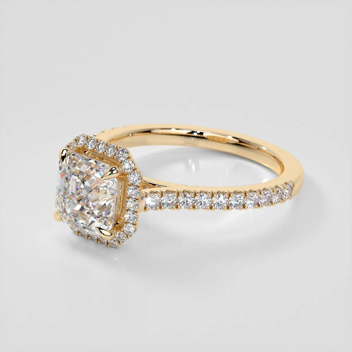Lab Grown Diamond Asscher Cut Halo Engagement Ring With Accents