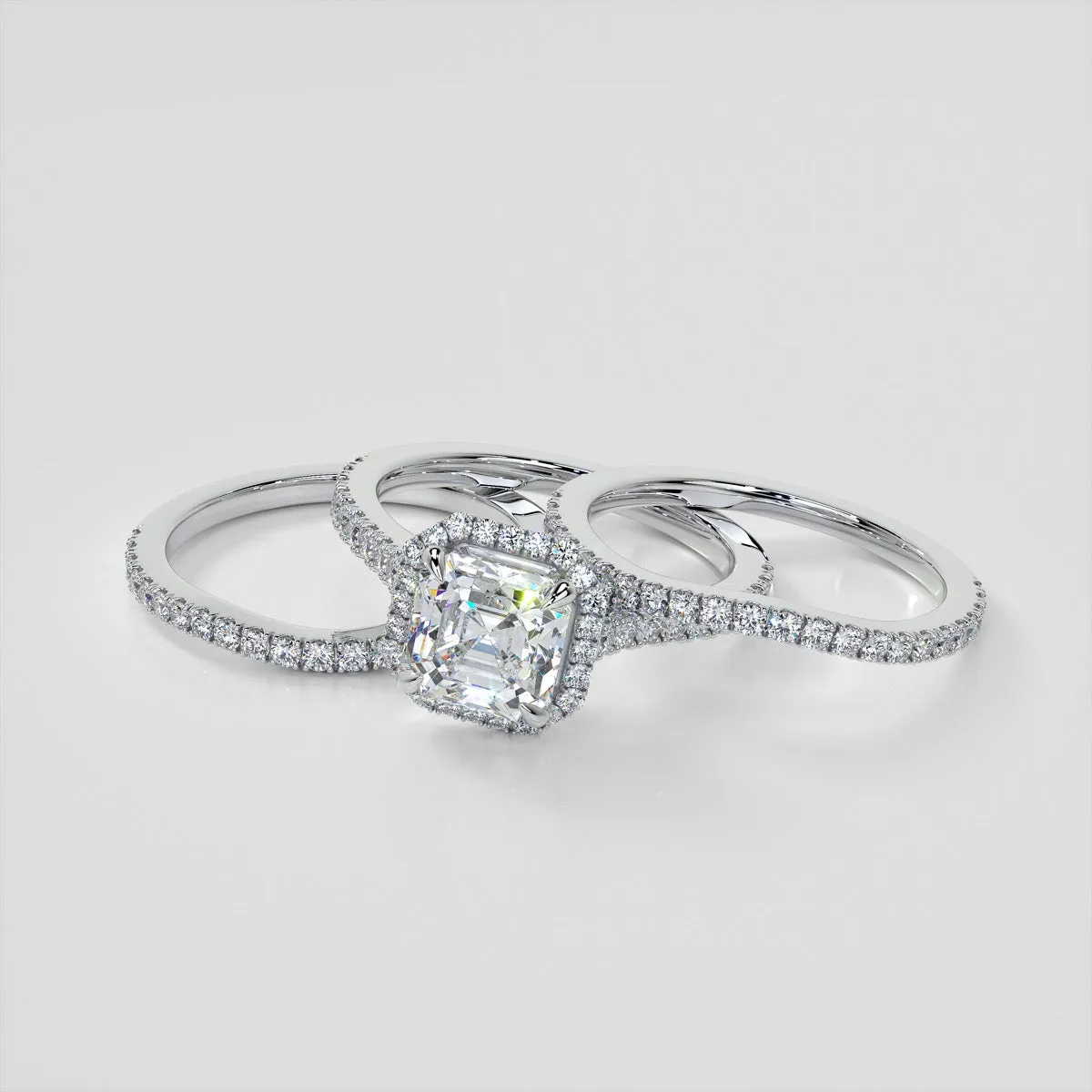 Lab Grown Diamond Asscher Cut Halo Engagement Ring With Accents