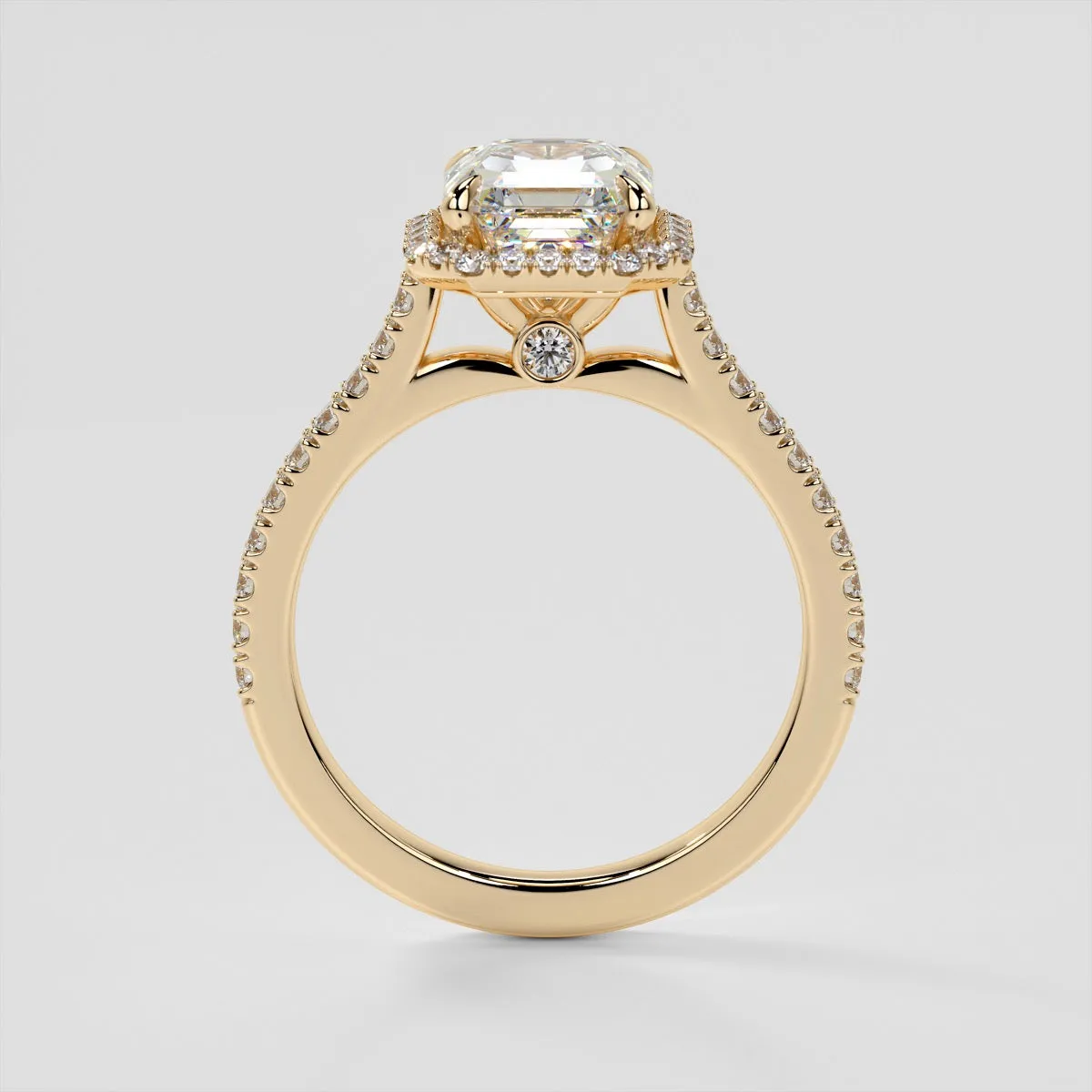 Lab Grown Diamond Asscher Cut Halo Engagement Ring With Accents
