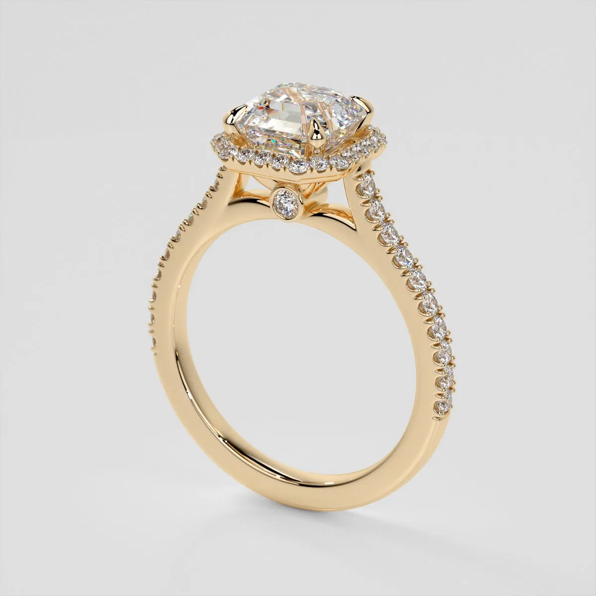 Lab Grown Diamond Asscher Cut Halo Engagement Ring With Accents