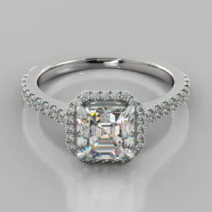 Lab Grown Diamond Asscher Cut Halo Engagement Ring With Accents