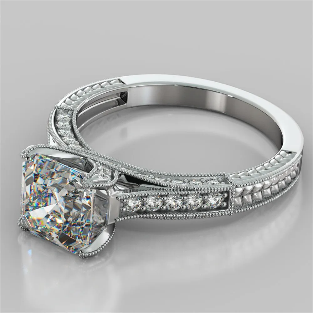Lab Grown Diamond Asscher Cut Vintage-Style Engagement Ring
