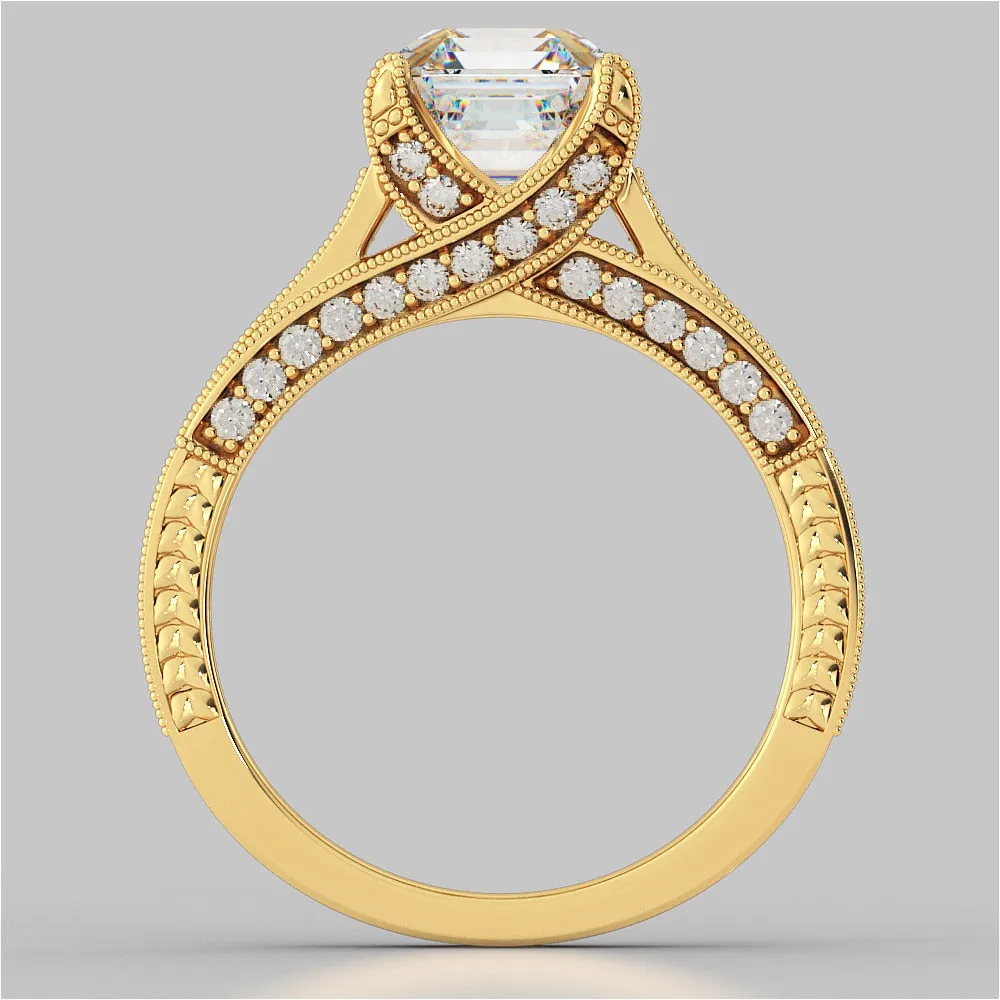 Lab Grown Diamond Asscher Cut Vintage-Style Engagement Ring