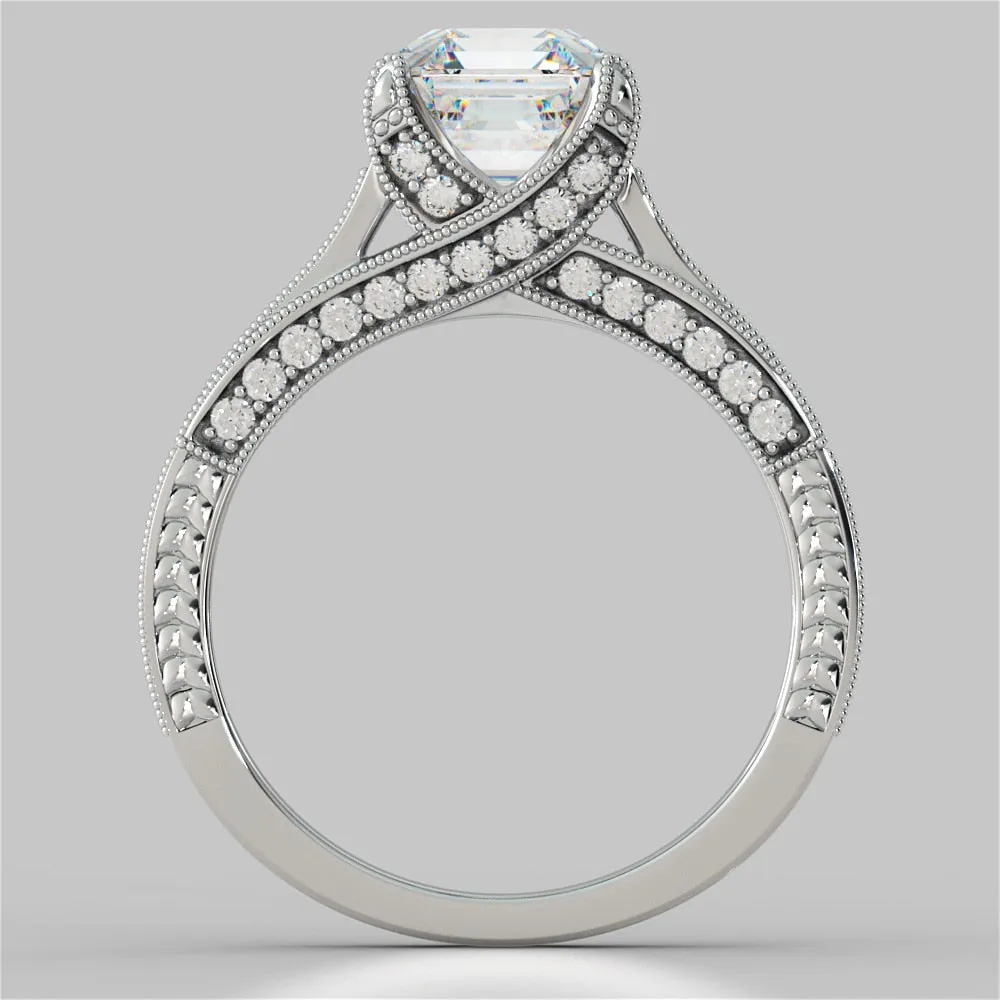 Lab Grown Diamond Asscher Cut Vintage-Style Engagement Ring
