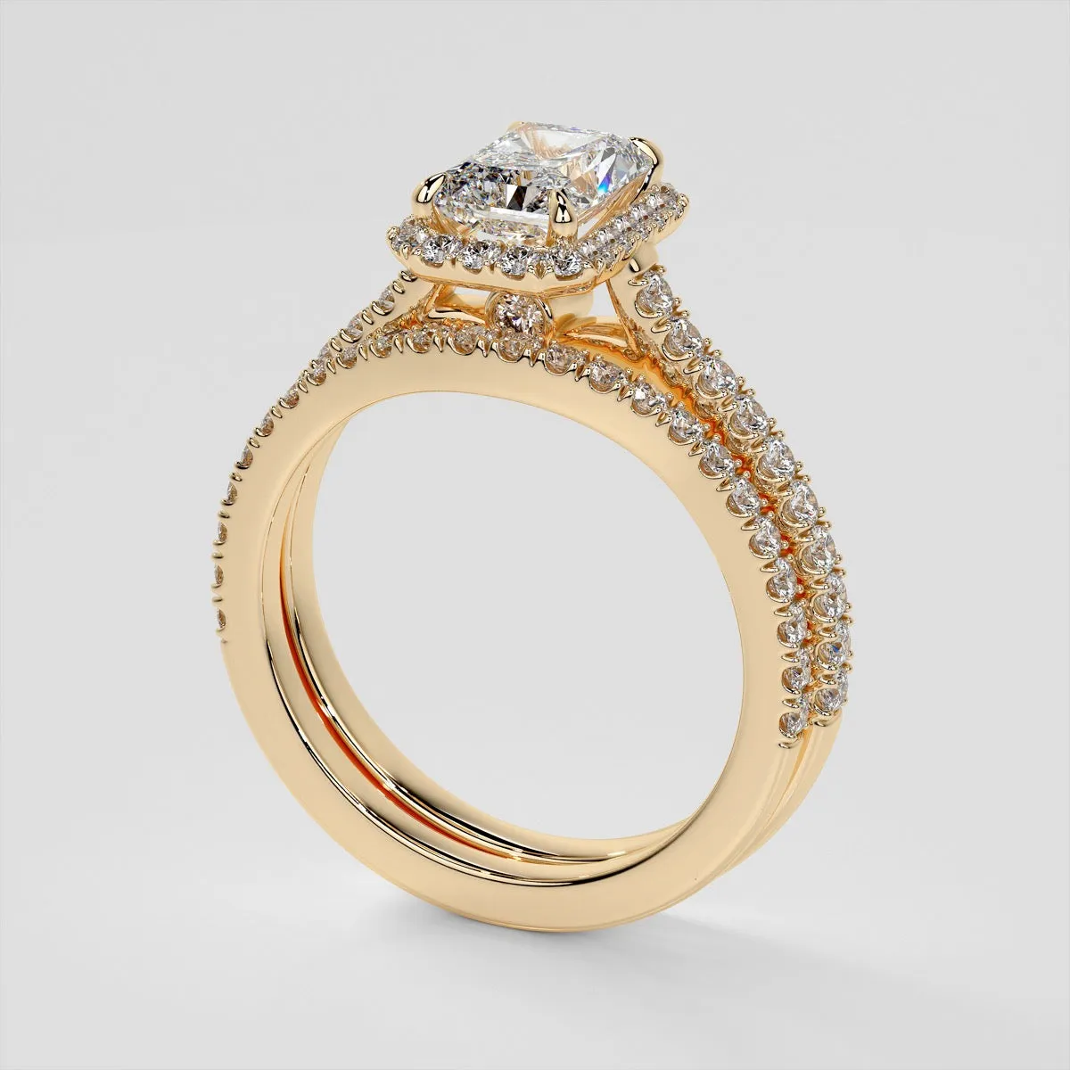 Lab Grown Diamond Radiant Cut Halo Engagement Ring With Accents
