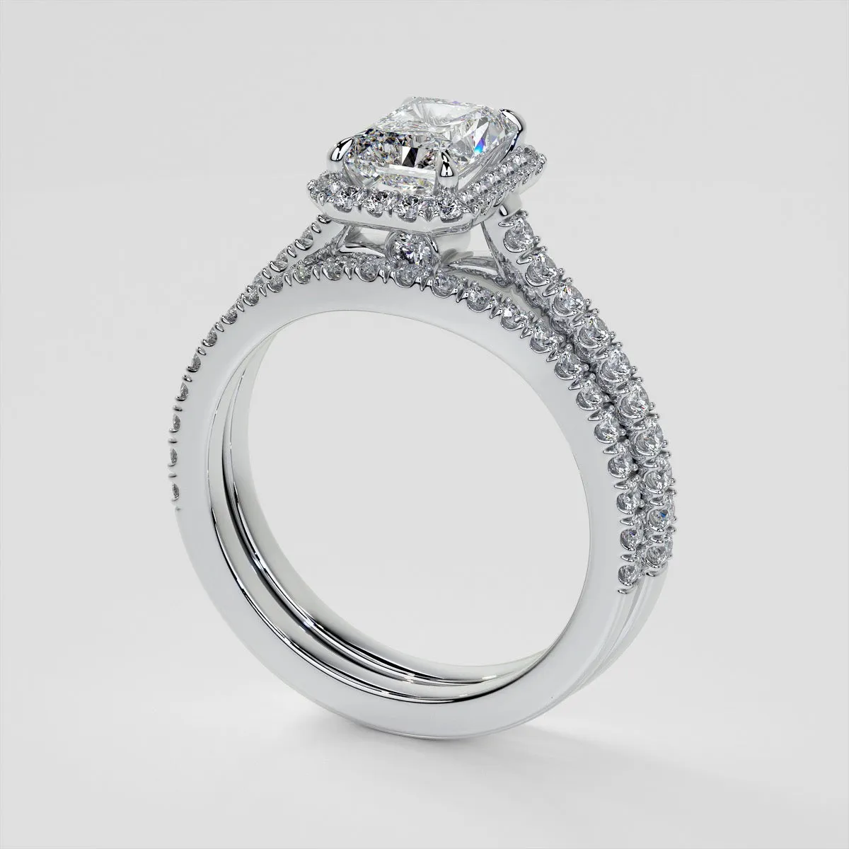 Lab Grown Diamond Radiant Cut Halo Engagement Ring With Accents