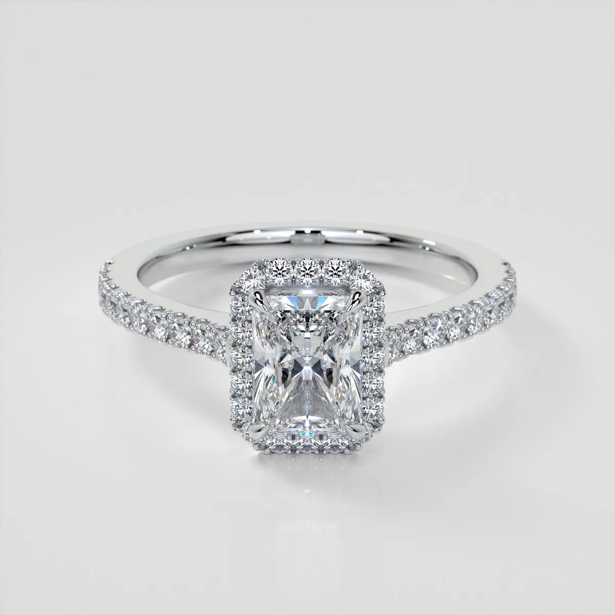Lab Grown Diamond Radiant Cut Halo Engagement Ring With Accents