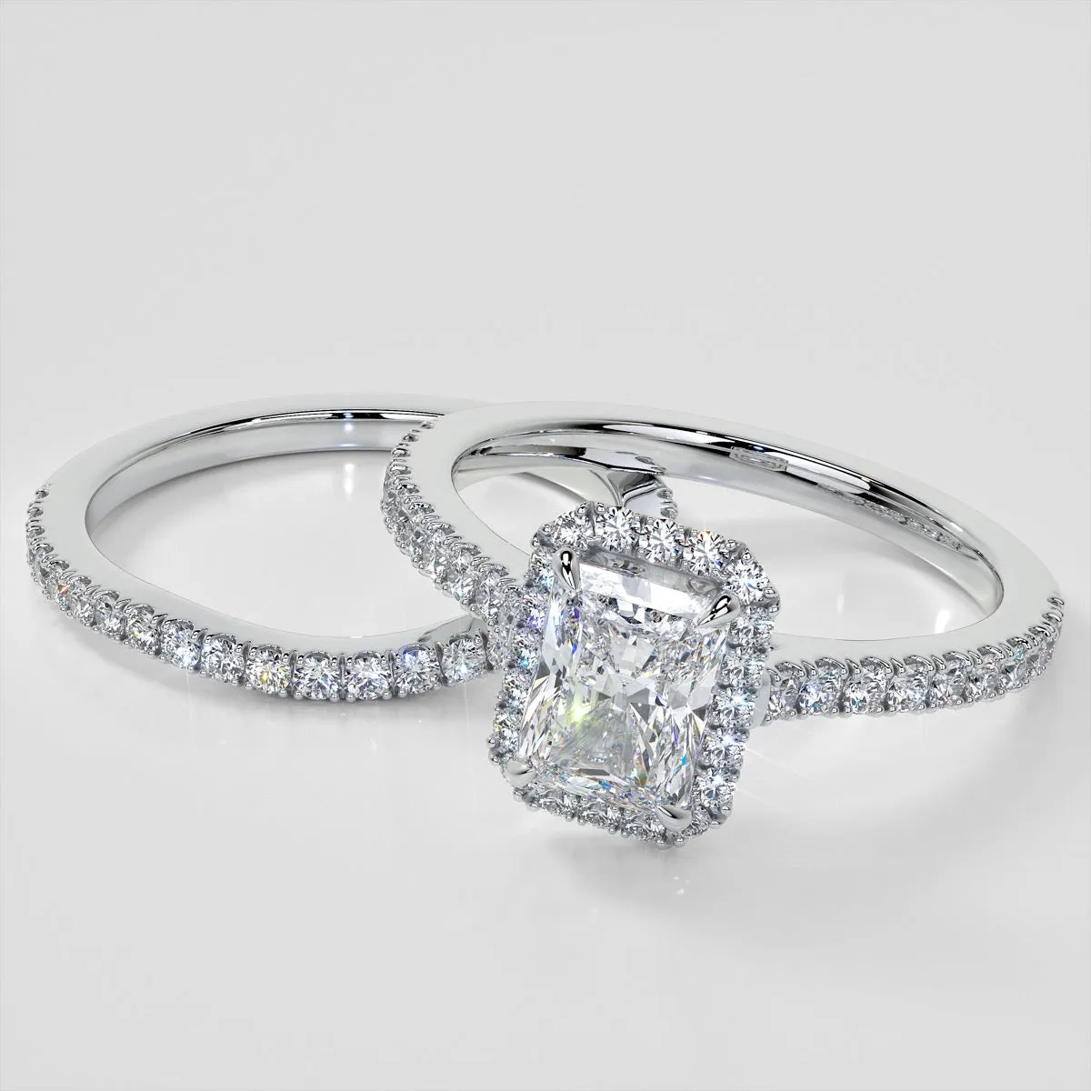 Lab Grown Diamond Radiant Cut Halo Engagement Ring With Accents