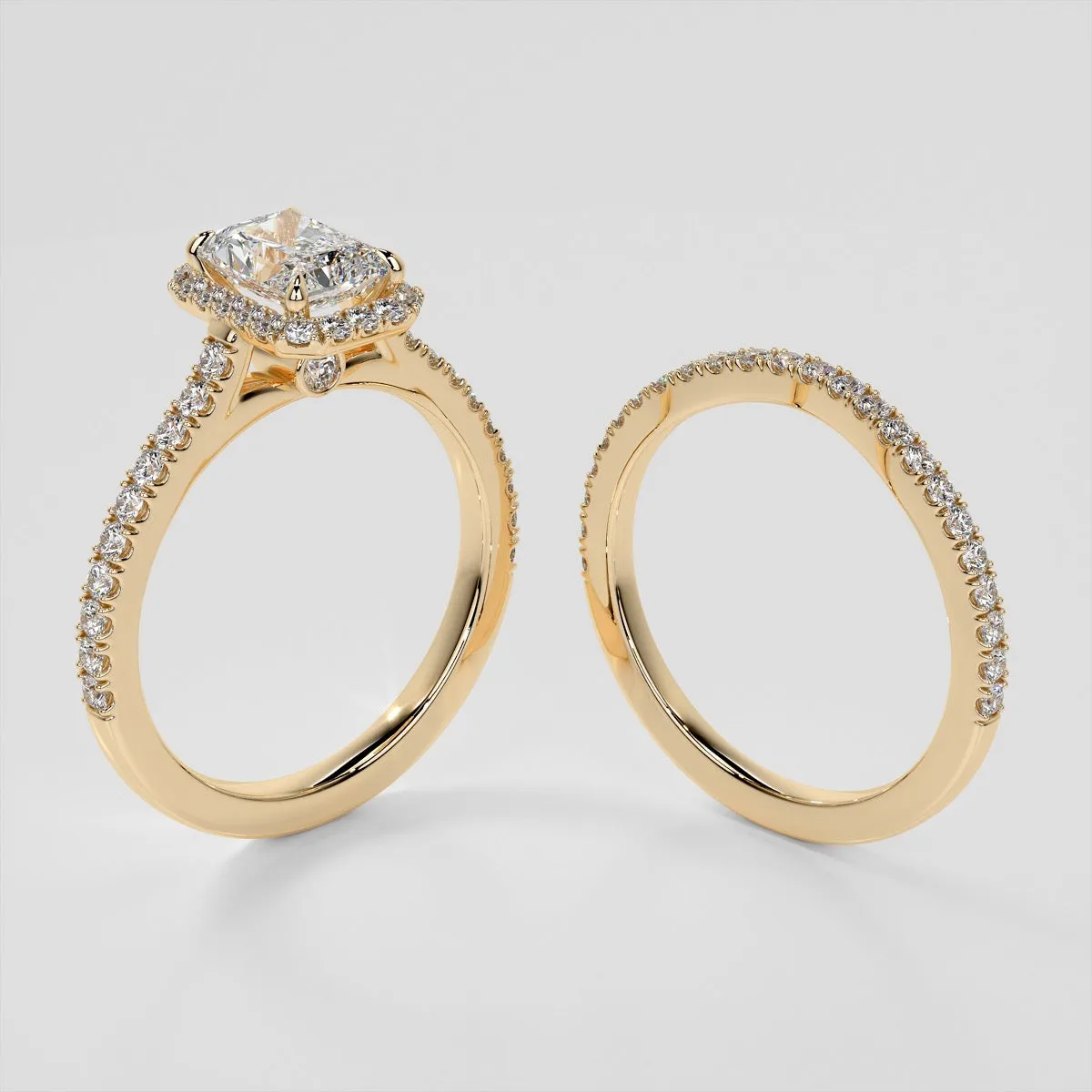 Lab Grown Diamond Radiant Cut Halo Engagement Ring With Accents