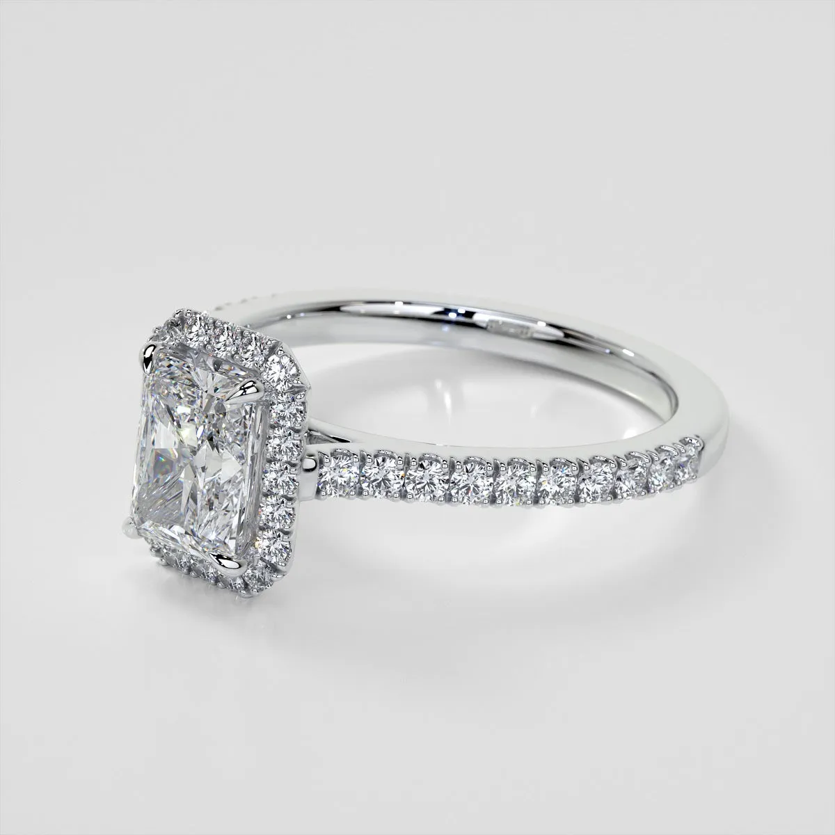 Lab Grown Diamond Radiant Cut Halo Engagement Ring With Accents