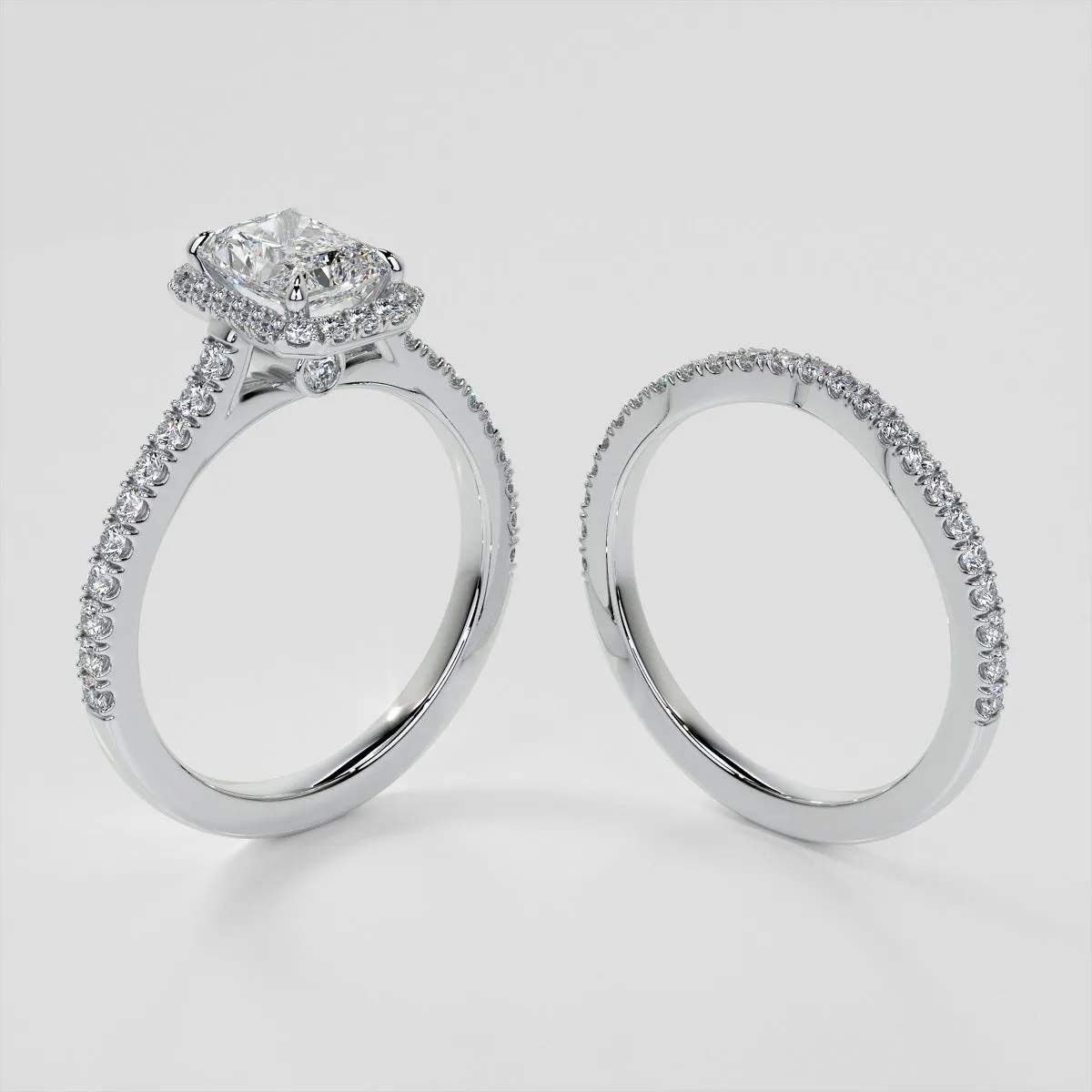 Lab Grown Diamond Radiant Cut Halo Engagement Ring With Accents