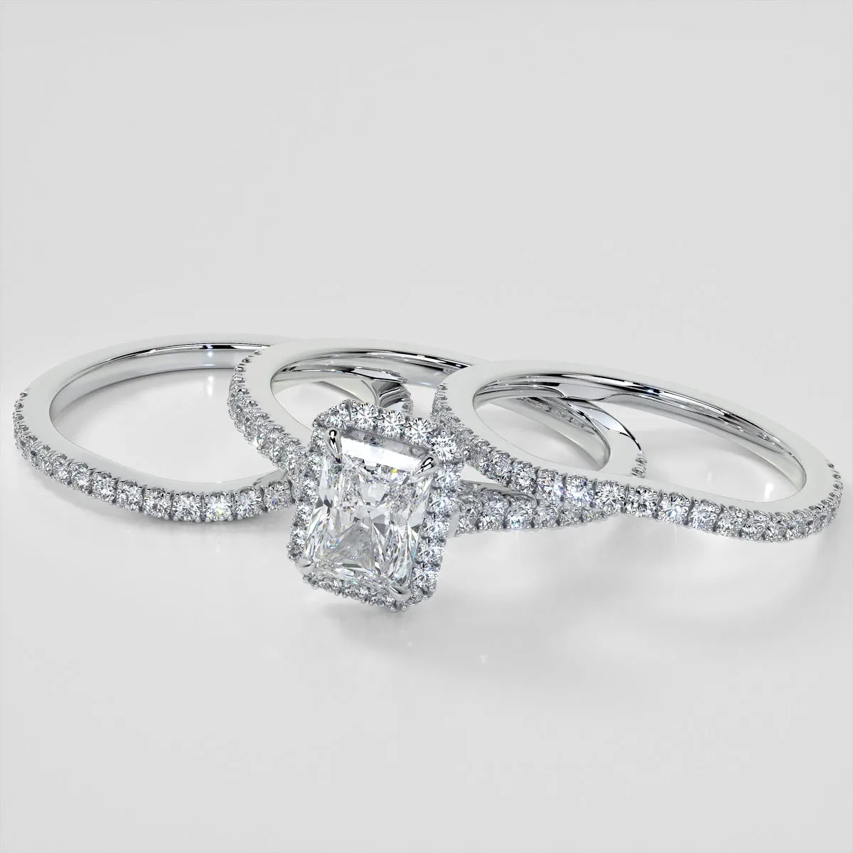 Lab Grown Diamond Radiant Cut Halo Engagement Ring With Accents