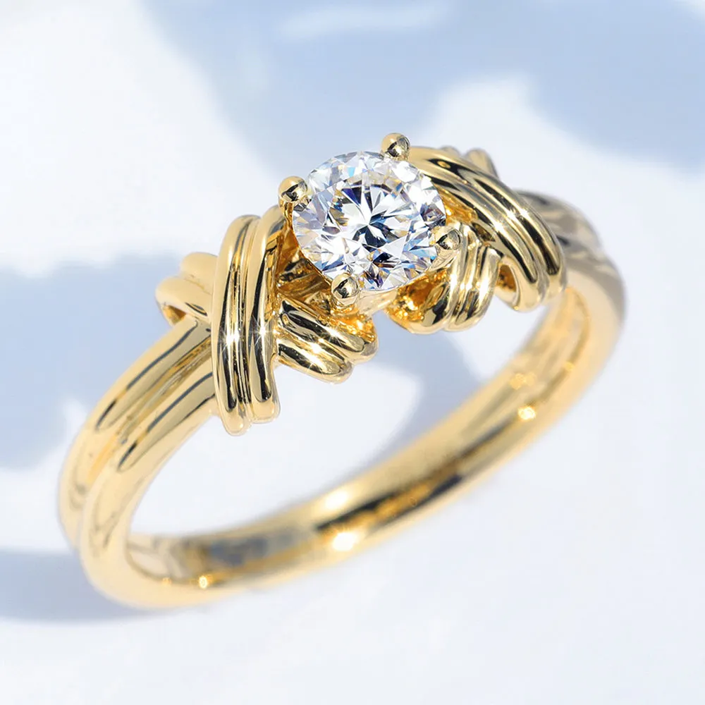Lab-Grown Diamond Solitaire Engagement Ring with Cross Band