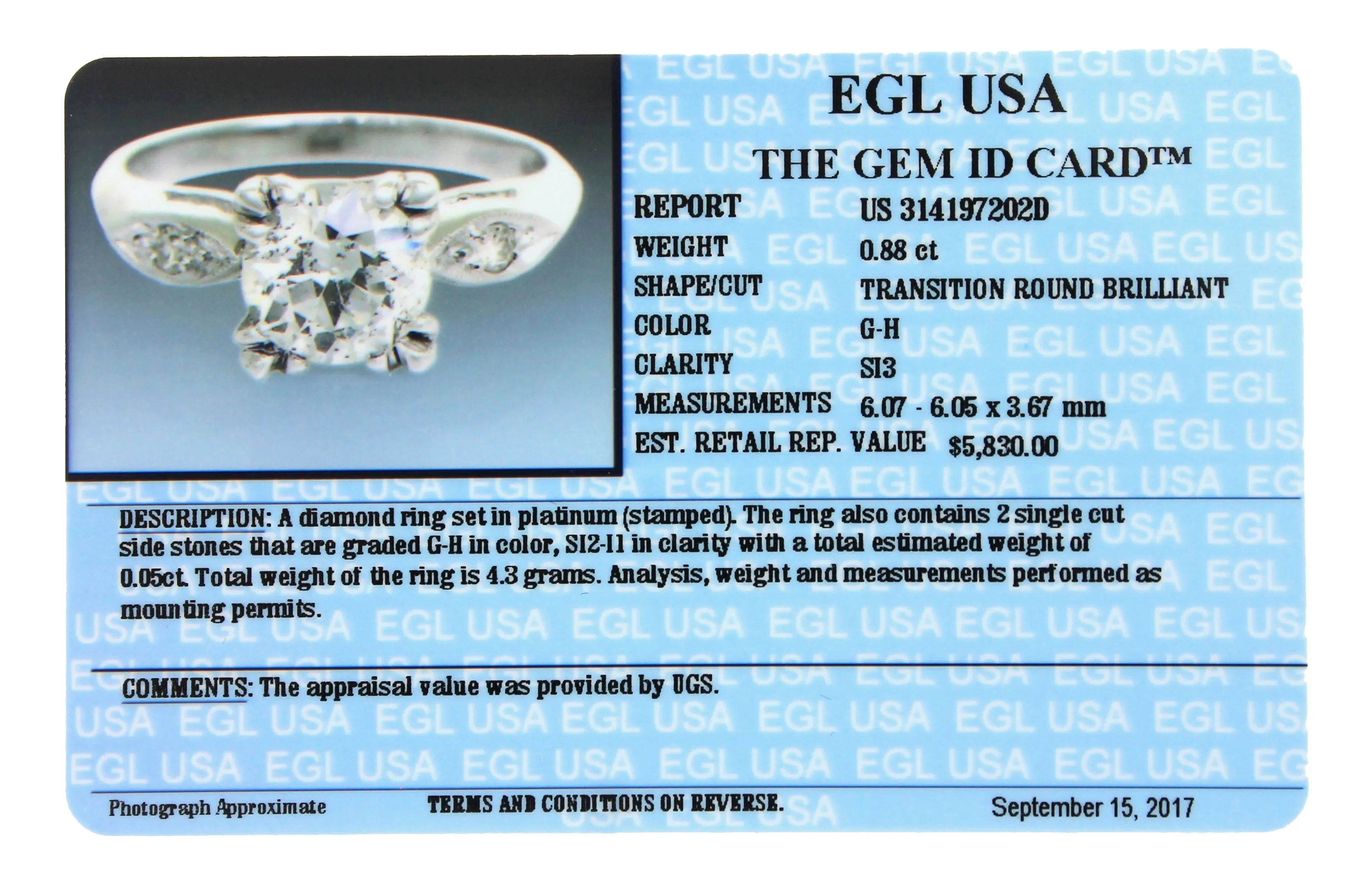 Ladies Vintage Estate Platinum 0.93ctw Diamond Engagement Ring EGL USA