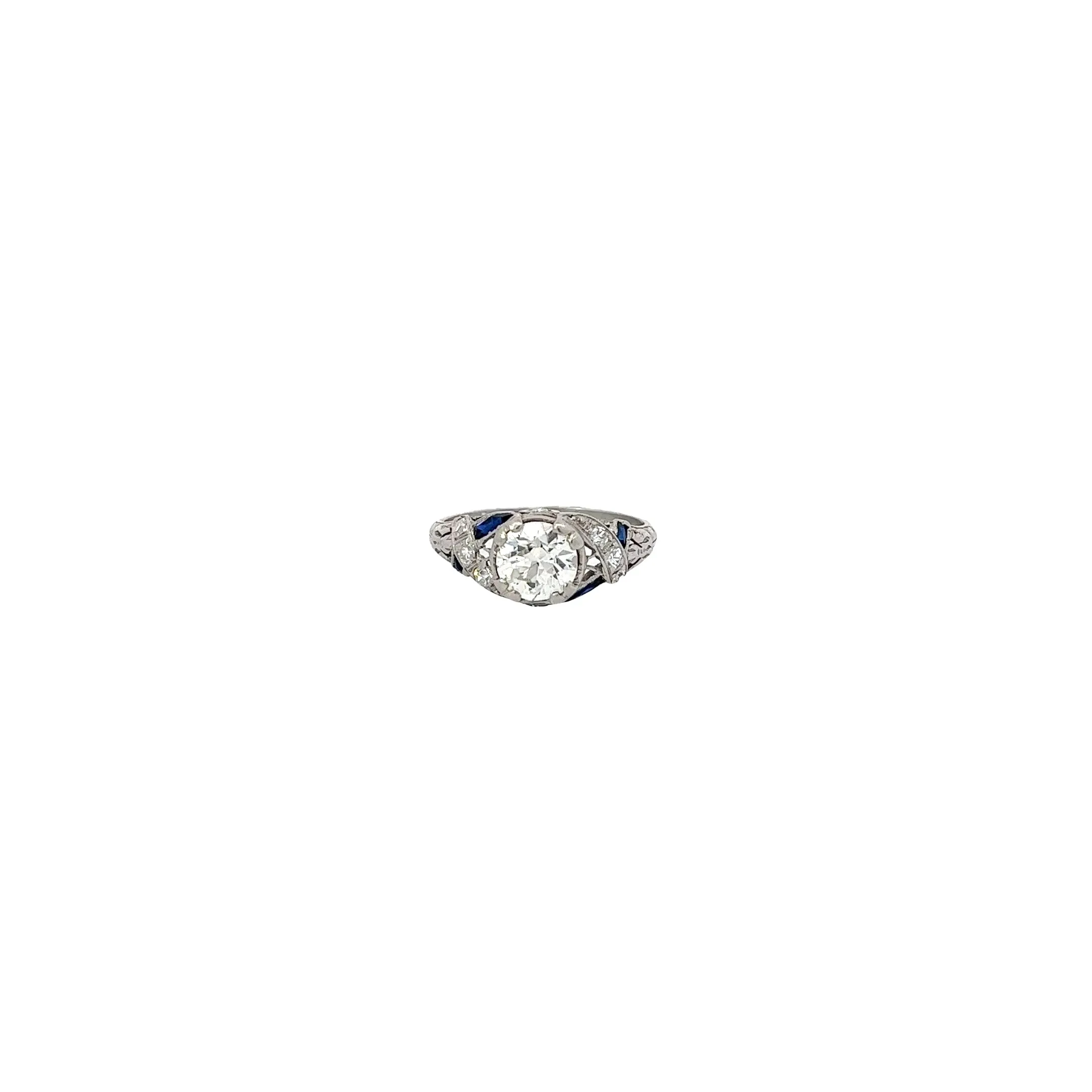 Ladies Vintage Platinum Diamond and Sapphire Engagement ring