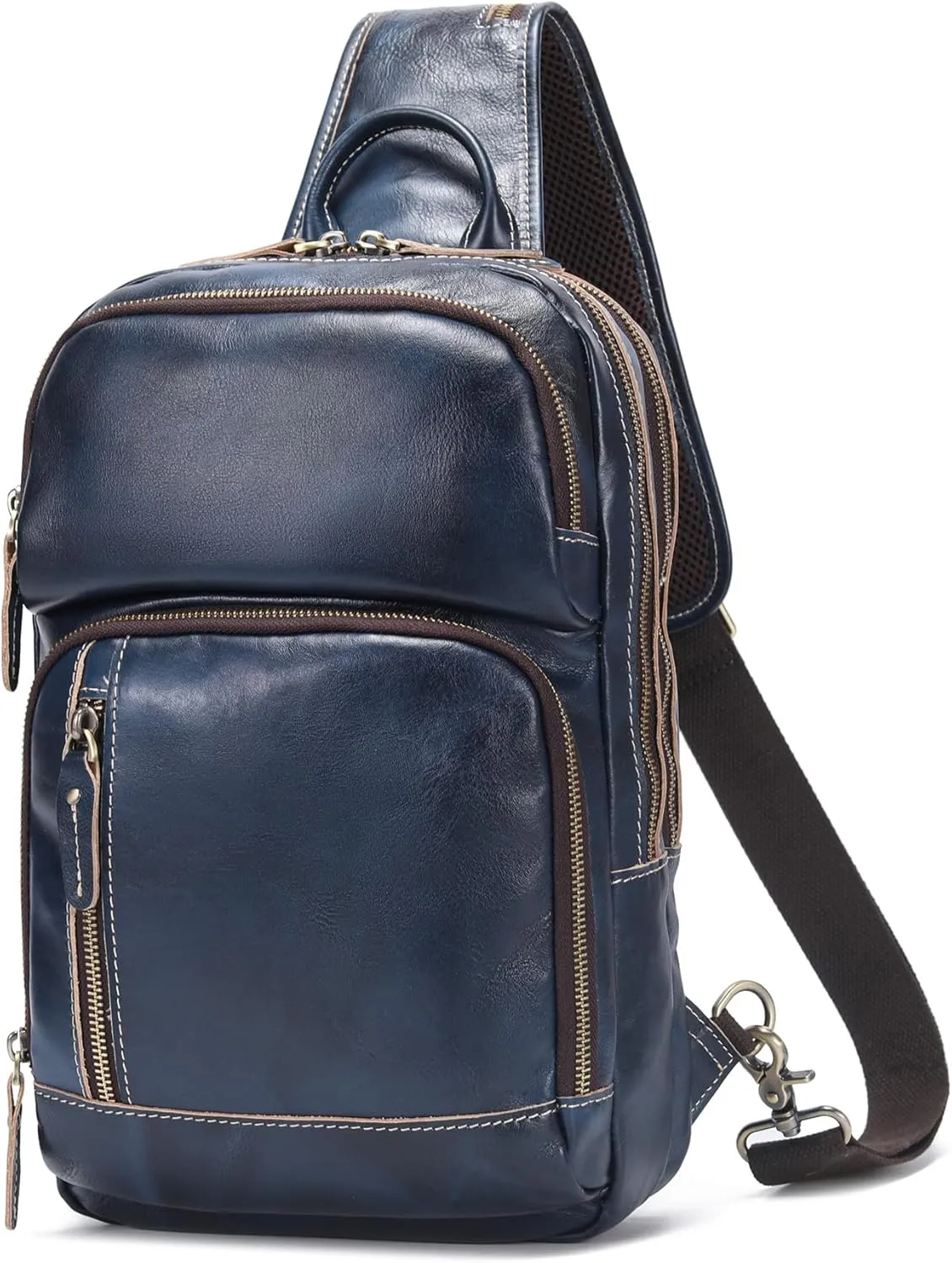LANNSYNE Full Grain Leather Sling Bag For Men