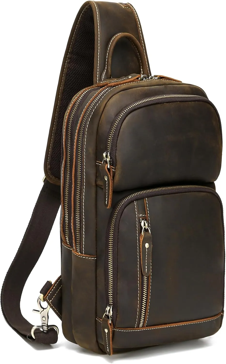 LANNSYNE Full Grain Leather Sling Bag For Men