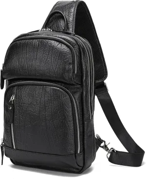 LANNSYNE Full Grain Leather Sling Bag For Men