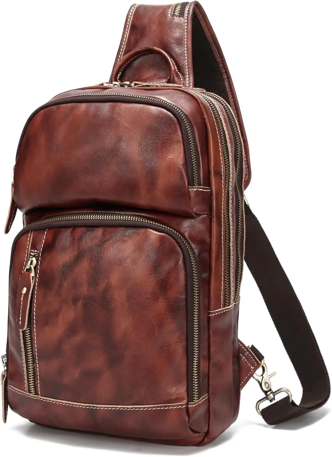 LANNSYNE Full Grain Leather Sling Bag For Men