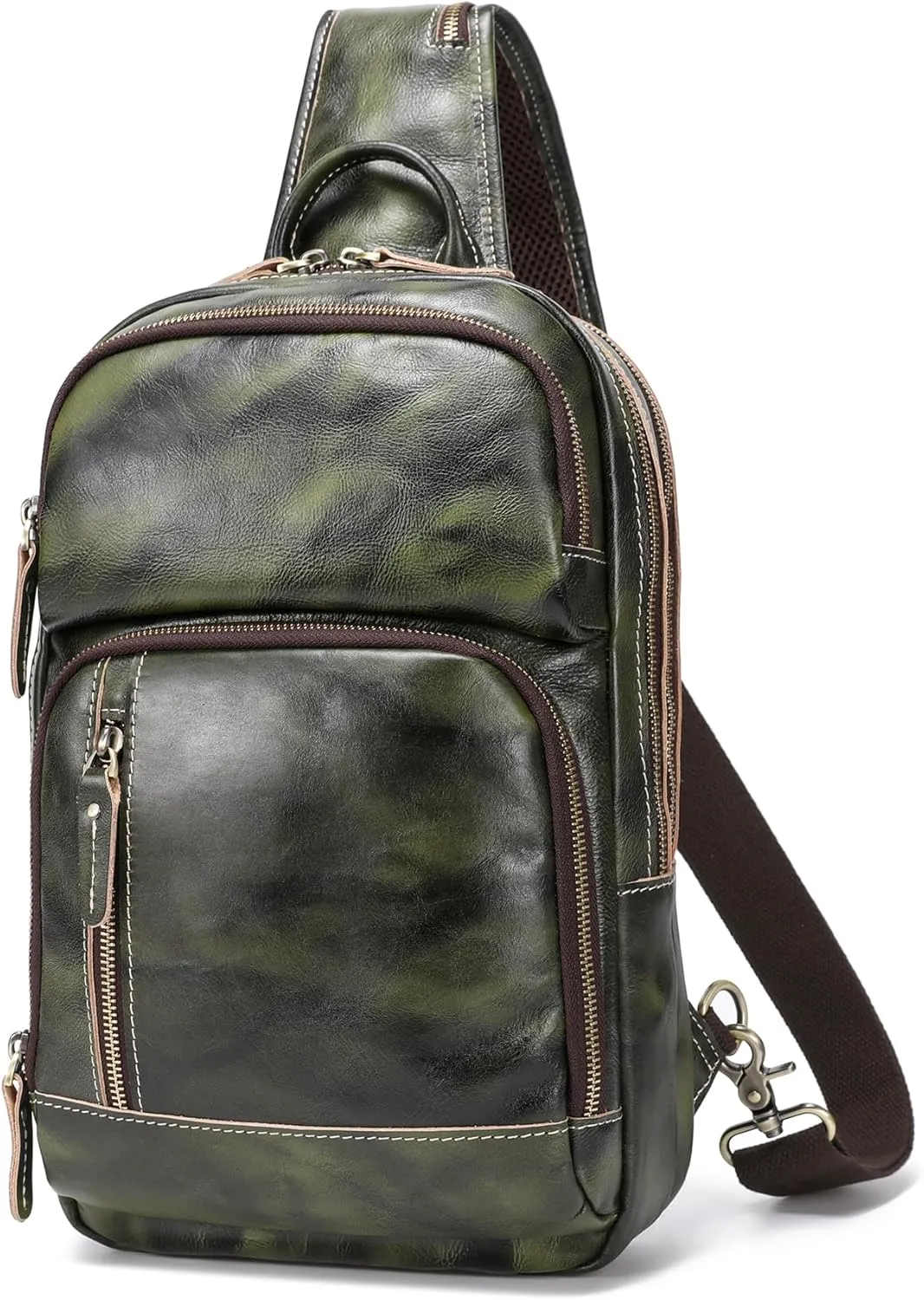 LANNSYNE Full Grain Leather Sling Bag For Men