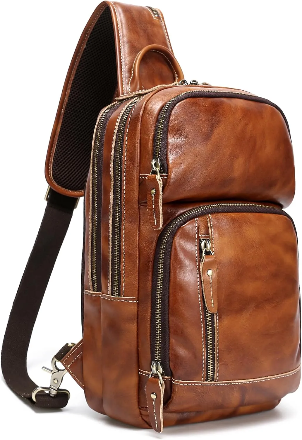 LANNSYNE Full Grain Leather Sling Bag For Men