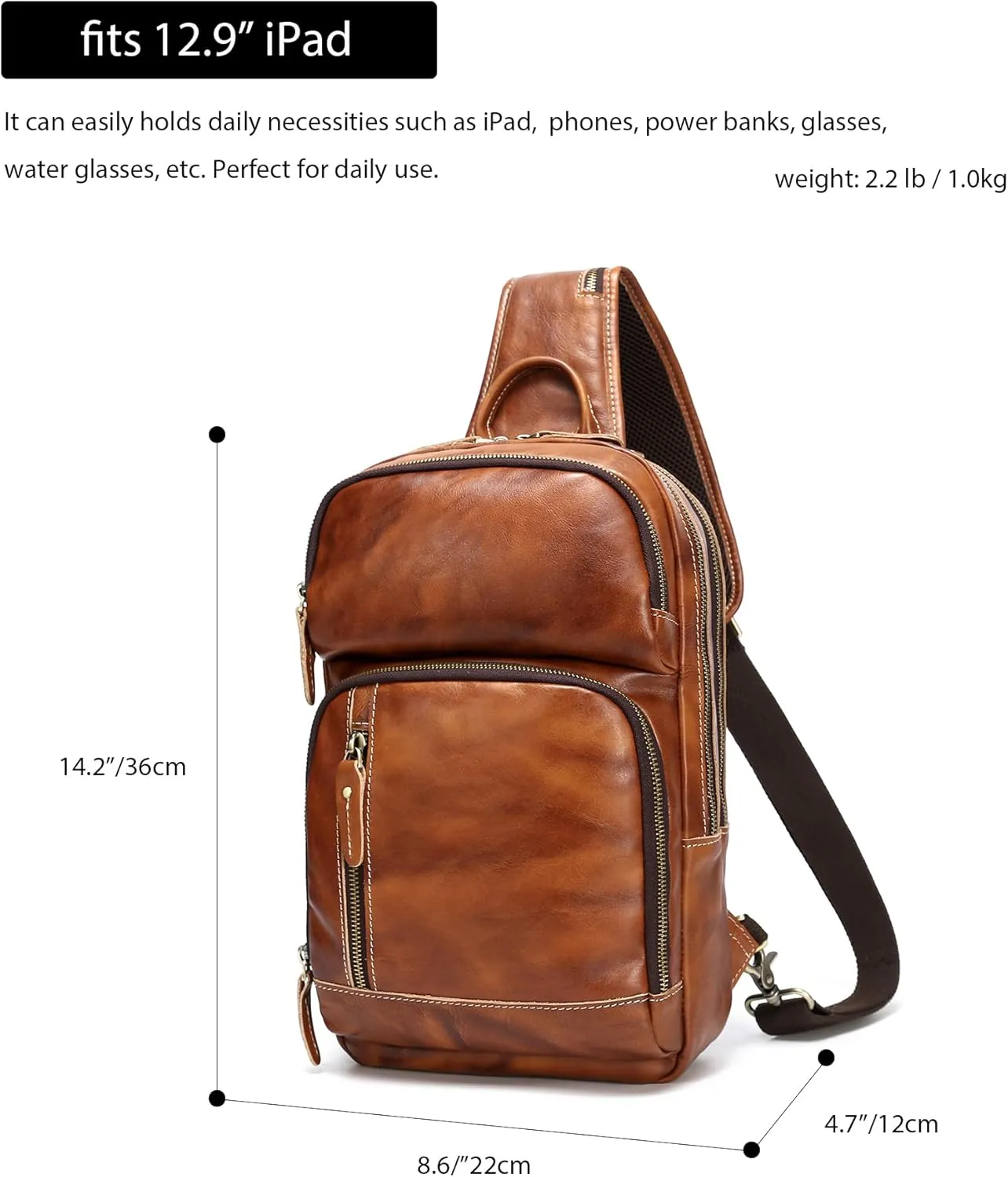 LANNSYNE Full Grain Leather Sling Bag For Men