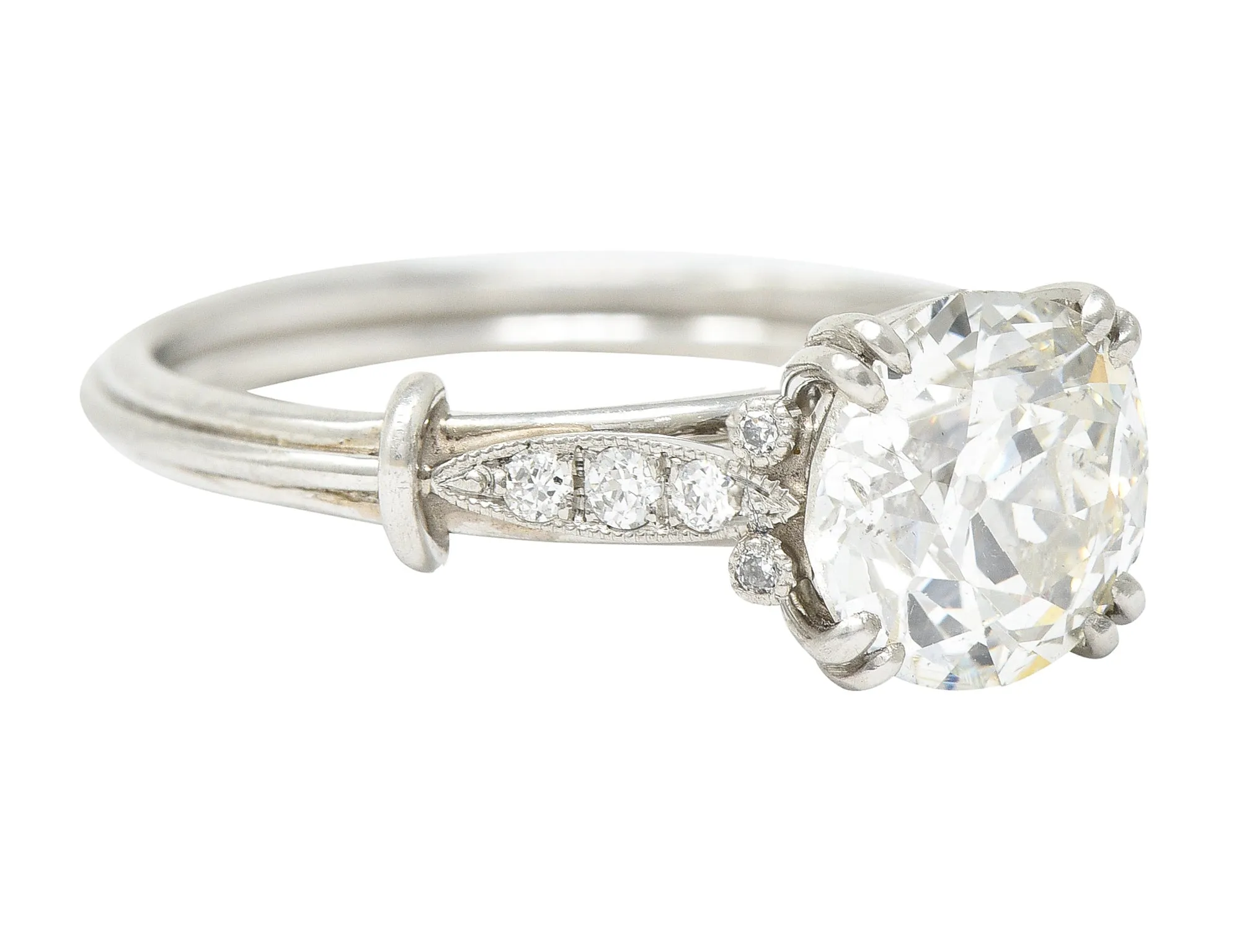 Late Art Deco 1.83 CTW Old European Cut Diamond Platinum Milgrain Engagement Ring