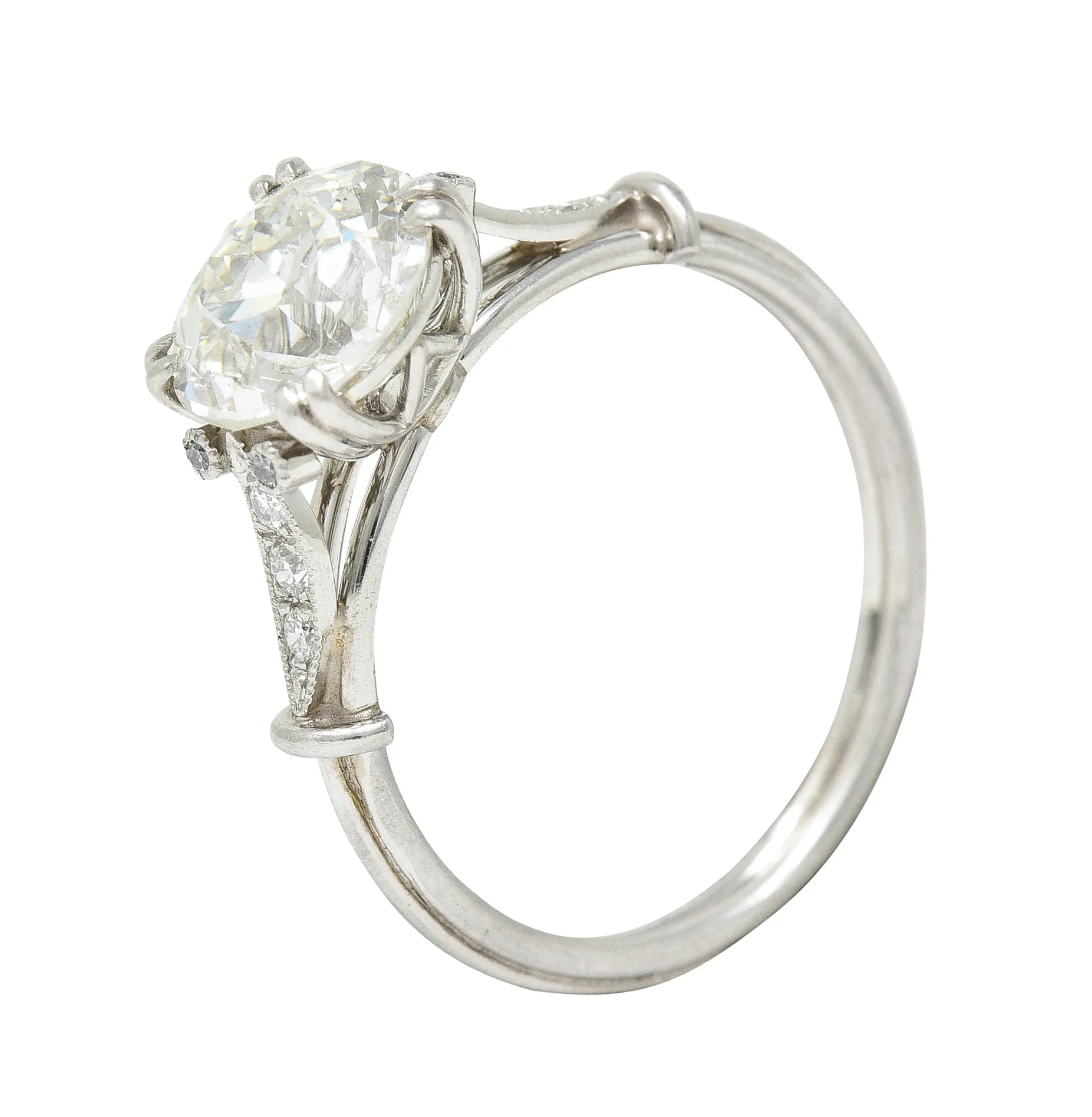 Late Art Deco 1.83 CTW Old European Cut Diamond Platinum Milgrain Engagement Ring