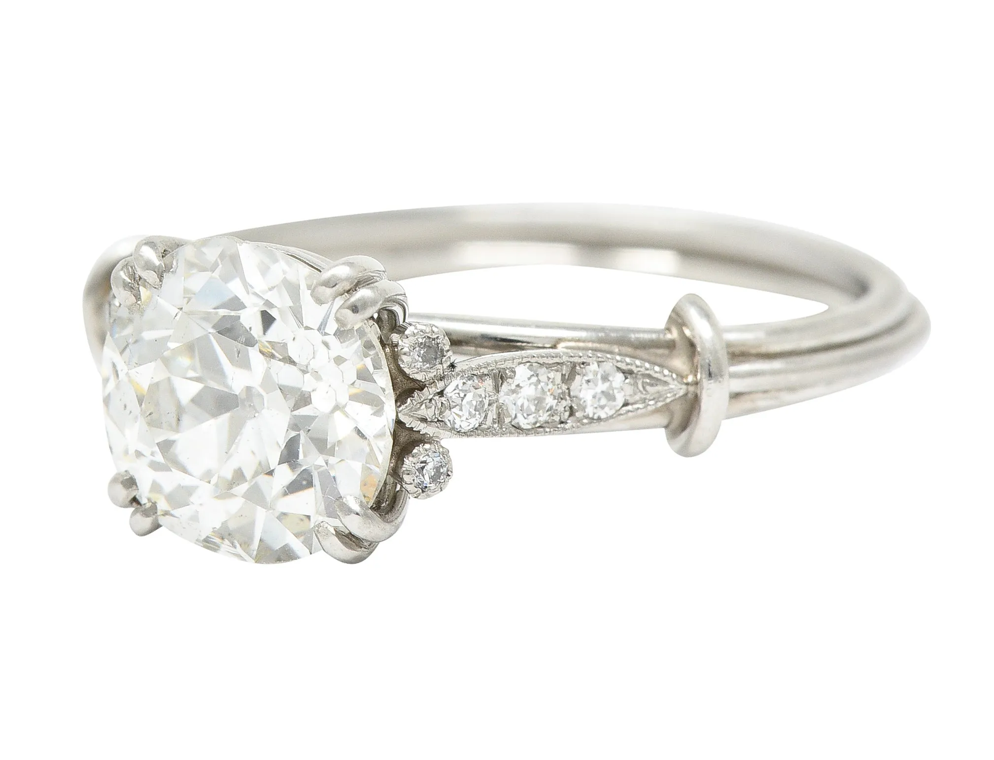 Late Art Deco 1.83 CTW Old European Cut Diamond Platinum Milgrain Engagement Ring