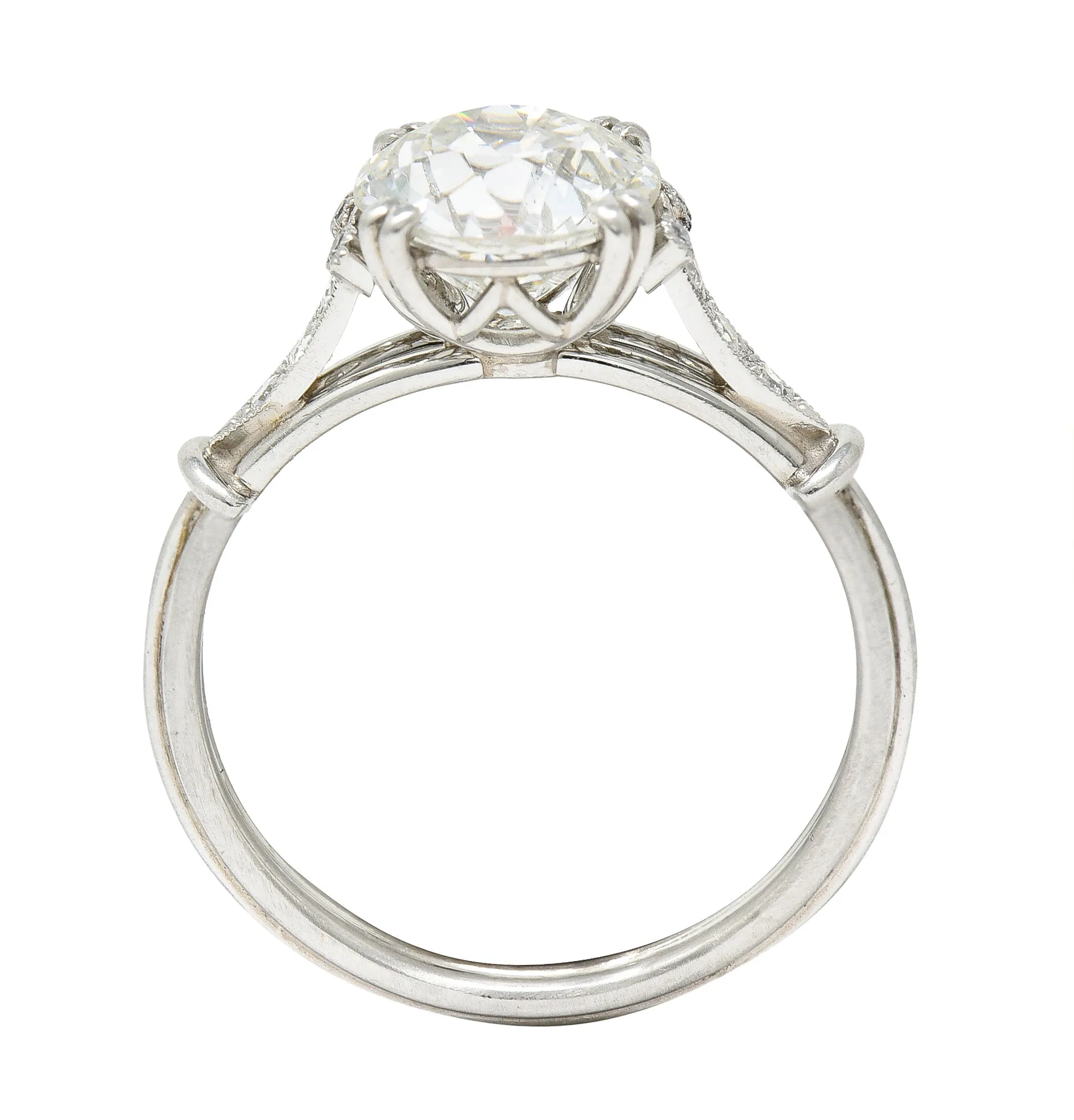 Late Art Deco 1.83 CTW Old European Cut Diamond Platinum Milgrain Engagement Ring