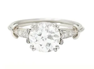 Late Art Deco 1.83 CTW Old European Cut Diamond Platinum Milgrain Engagement Ring