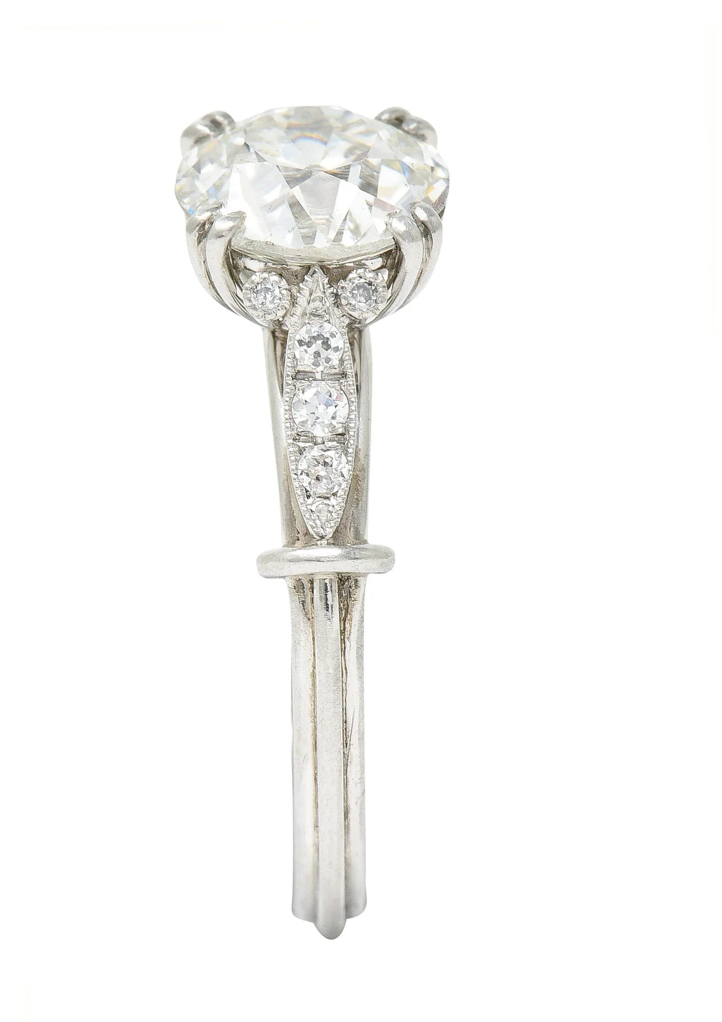Late Art Deco 1.83 CTW Old European Cut Diamond Platinum Milgrain Engagement Ring