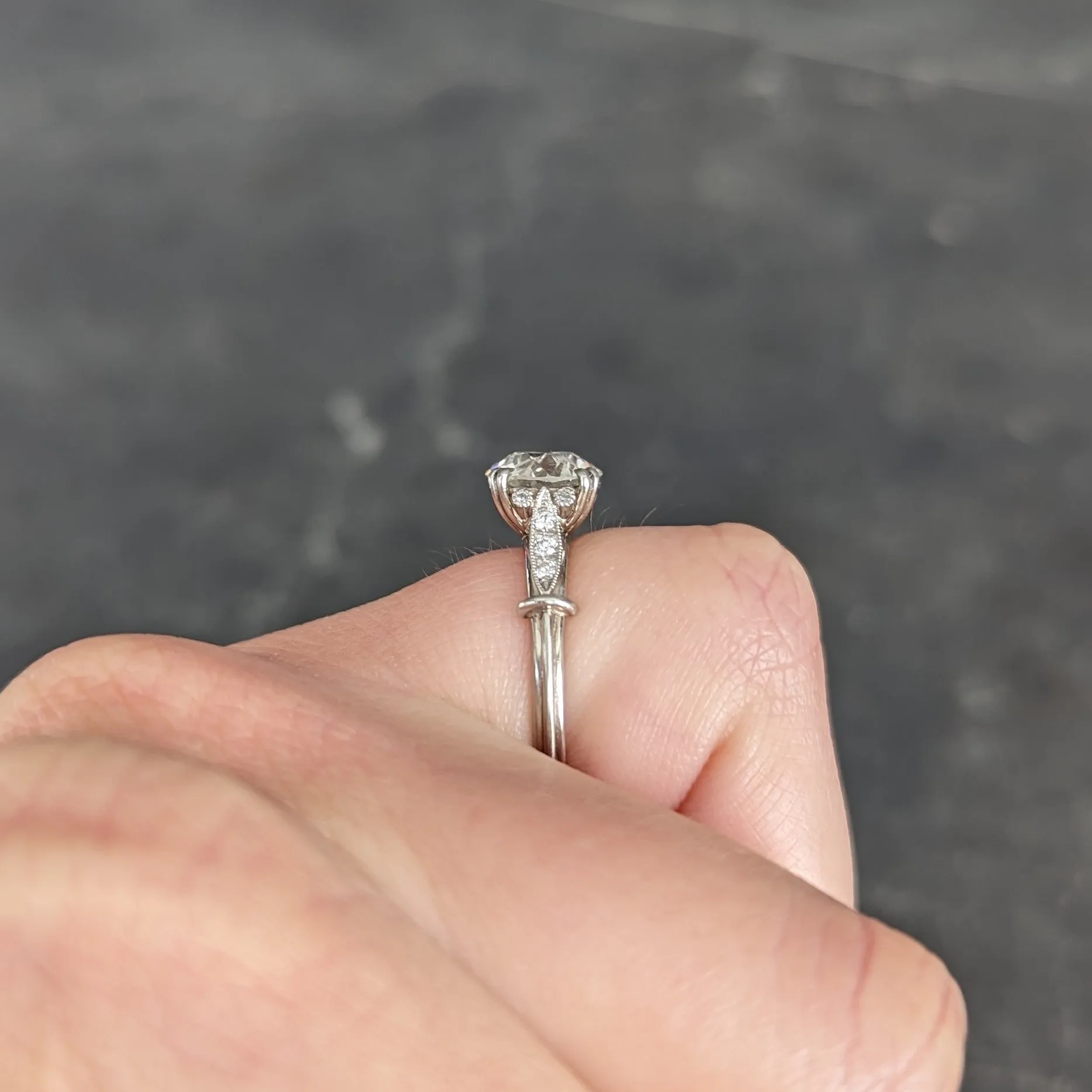 Late Art Deco 1.83 CTW Old European Cut Diamond Platinum Milgrain Engagement Ring
