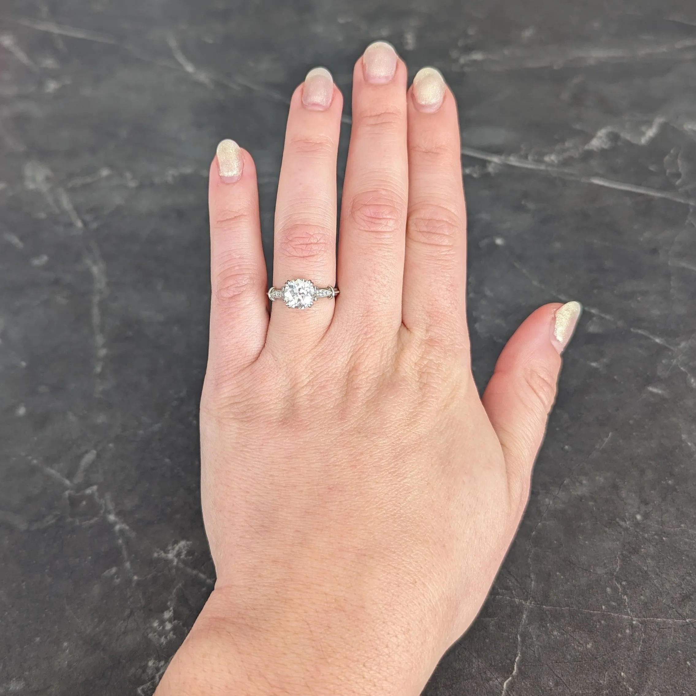 Late Art Deco 1.83 CTW Old European Cut Diamond Platinum Milgrain Engagement Ring